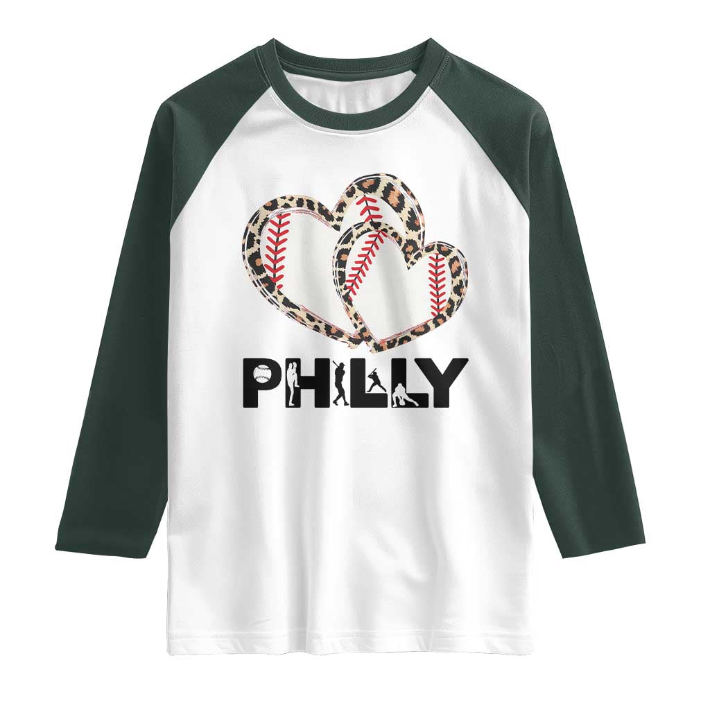 Funny Vintage Philly Baseball Raglan Shirt Sport Humor Gift TS12 White Dark Forest Green Print Your Wear