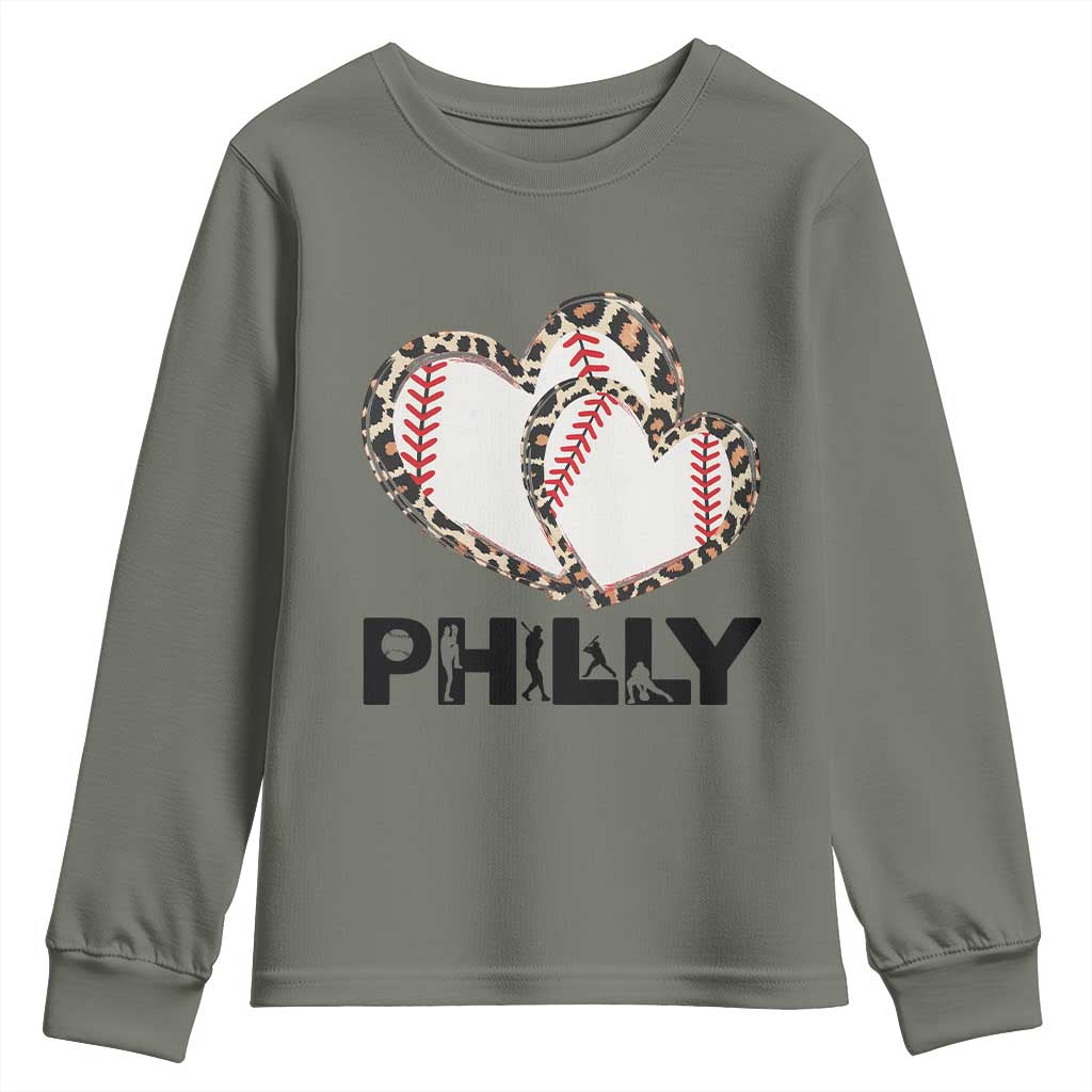 Funny Vintage Philly Baseball Youth Sweatshirt Sport Humor Gift TS12 Military Green Print Your Wear