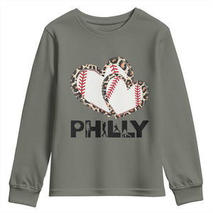 Funny Vintage Philly Baseball Youth Sweatshirt Sport Humor Gift TS12 Military Green Print Your Wear