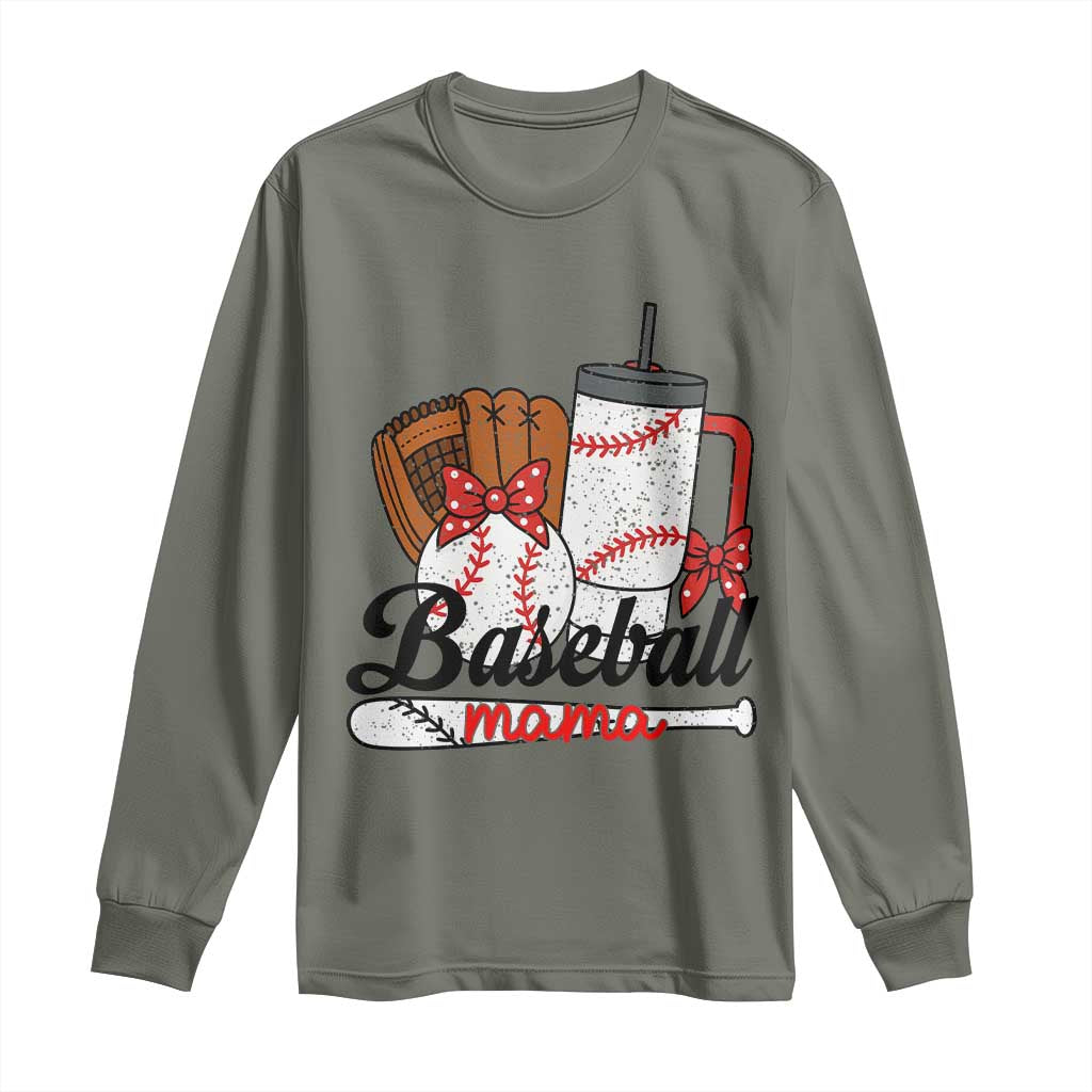 Baseball Mama Long Sleeve Shirt Funny Sports Mom Life Lover TS12 Military Green Print Your Wear