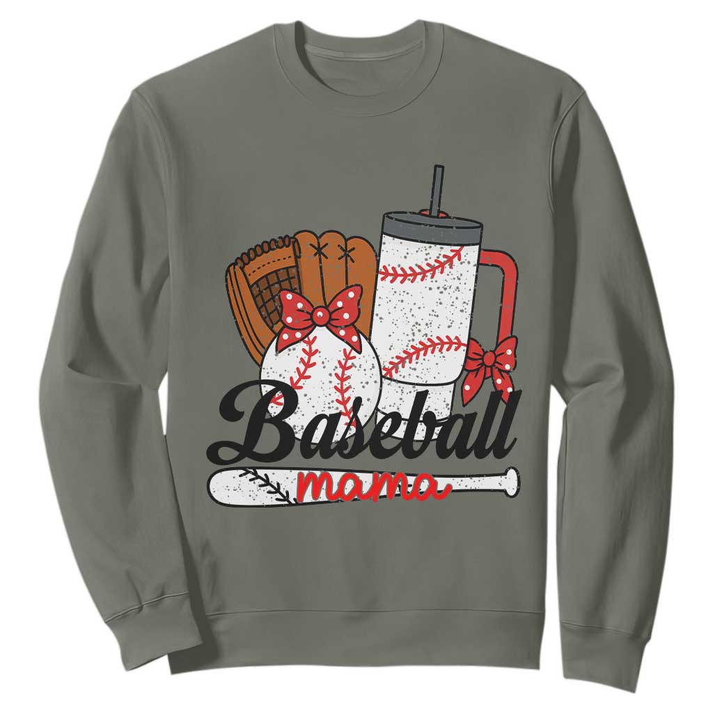 Baseball Mama Sweatshirt Funny Sports Mom Life Lover TS12 Military Green Print Your Wear