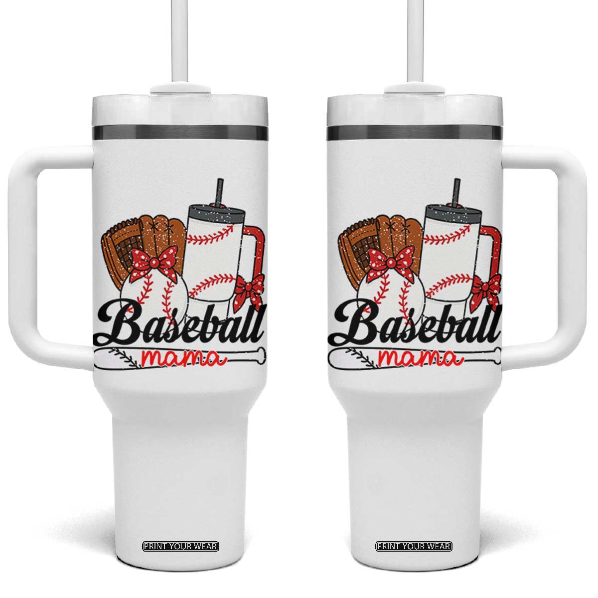 Baseball Mama Tumbler With Handle Funny Sports Mom Life Lover TS12 One Size: 40 oz White Print Your Wear