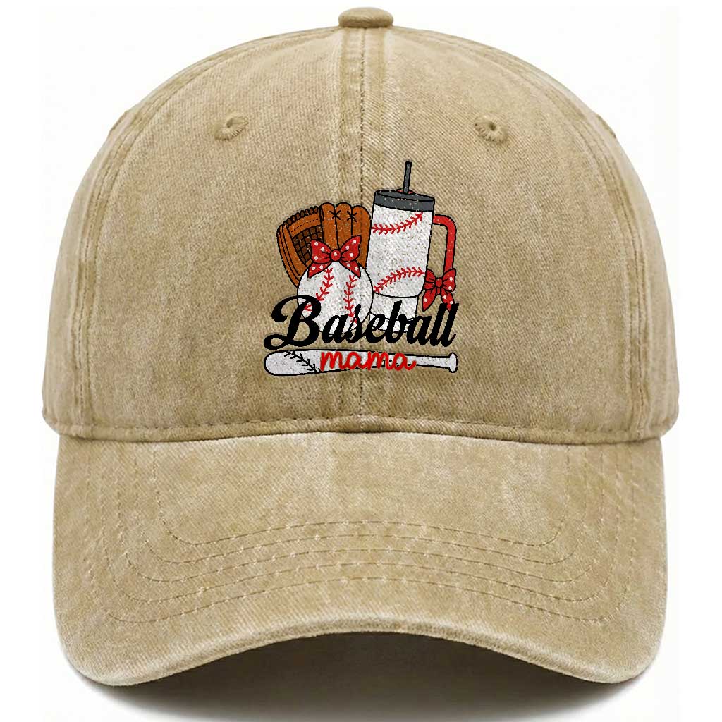 Baseball Mama Washed Cotton Baseball Cap Funny Sports Mom Life Lover TS12 Washed Cap Universal Fit Khaki Print Your Wear