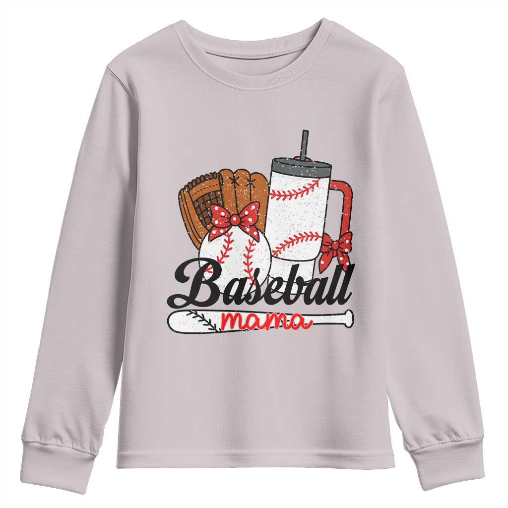 Baseball Mama Youth Sweatshirt Funny Sports Mom Life Lover TS12 Ice Gray Print Your Wear