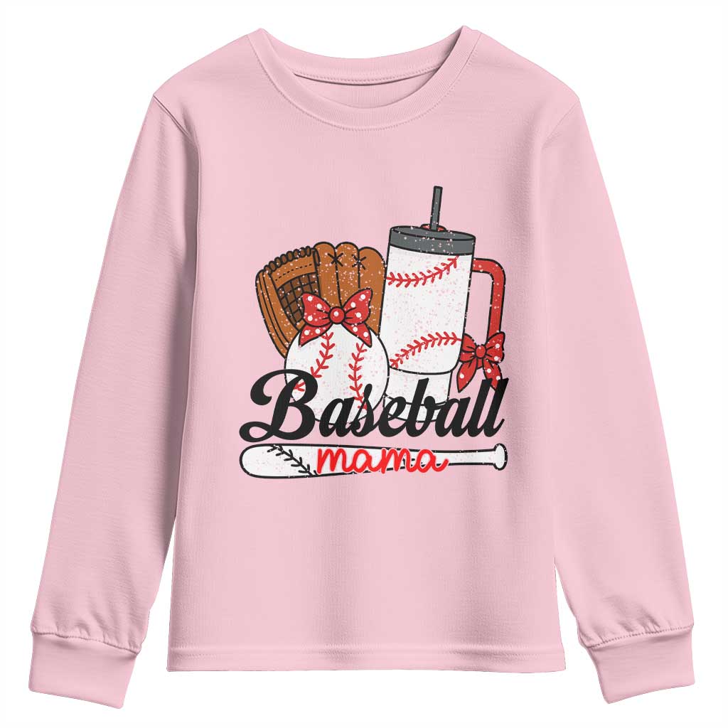Baseball Mama Youth Sweatshirt Funny Sports Mom Life Lover TS12 Light Pink Print Your Wear