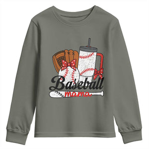 Baseball Mama Youth Sweatshirt Funny Sports Mom Life Lover TS12 Military Green Print Your Wear