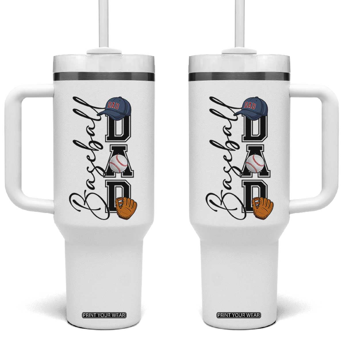 Baseball Dad Tumbler With Handle Funny Sports Papa Life Lover TS12 One Size: 40 oz White Print Your Wear