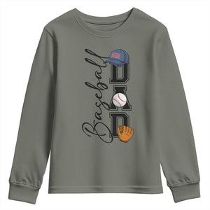 Baseball Dad Youth Sweatshirt Funny Sports Papa Life Lover TS12 Military Green Print Your Wear