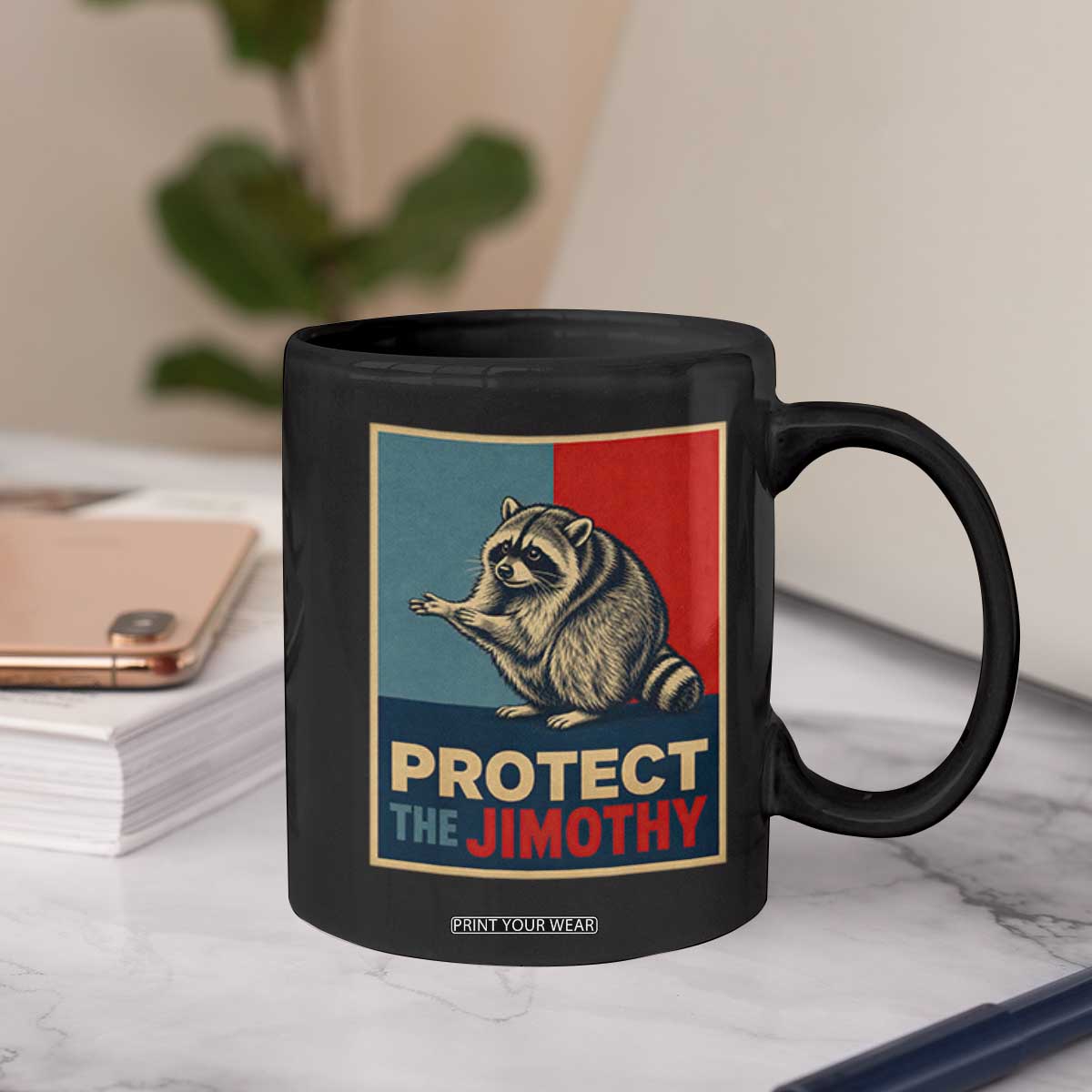 Protect The Jimothy Coffee Mug Funny Retro Trash Panda Animal Lover Meme