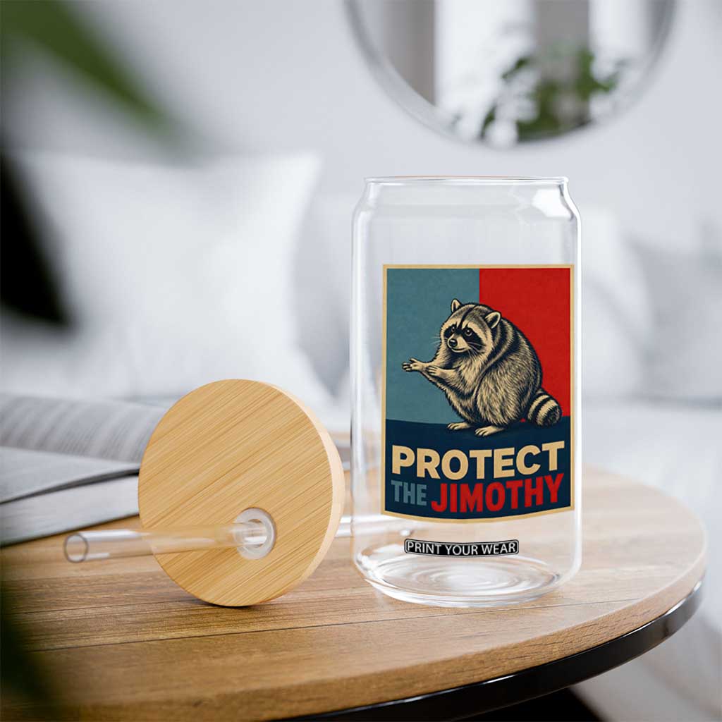 Protect The Jimothy Glass Can Funny Retro Trash Panda Animal Lover Meme