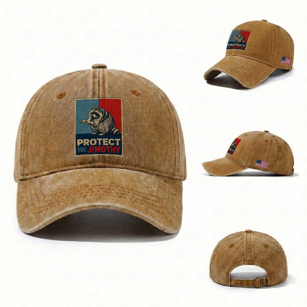 Protect The Jimothy Washed Cotton Baseball Cap Funny Retro Trash Panda Animal Lover Meme