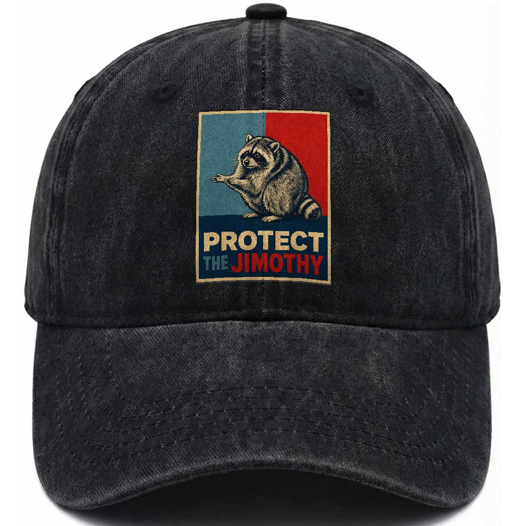 Protect The Jimothy Washed Cotton Baseball Cap Funny Retro Trash Panda Animal Lover Meme TS12 Print Your Wear