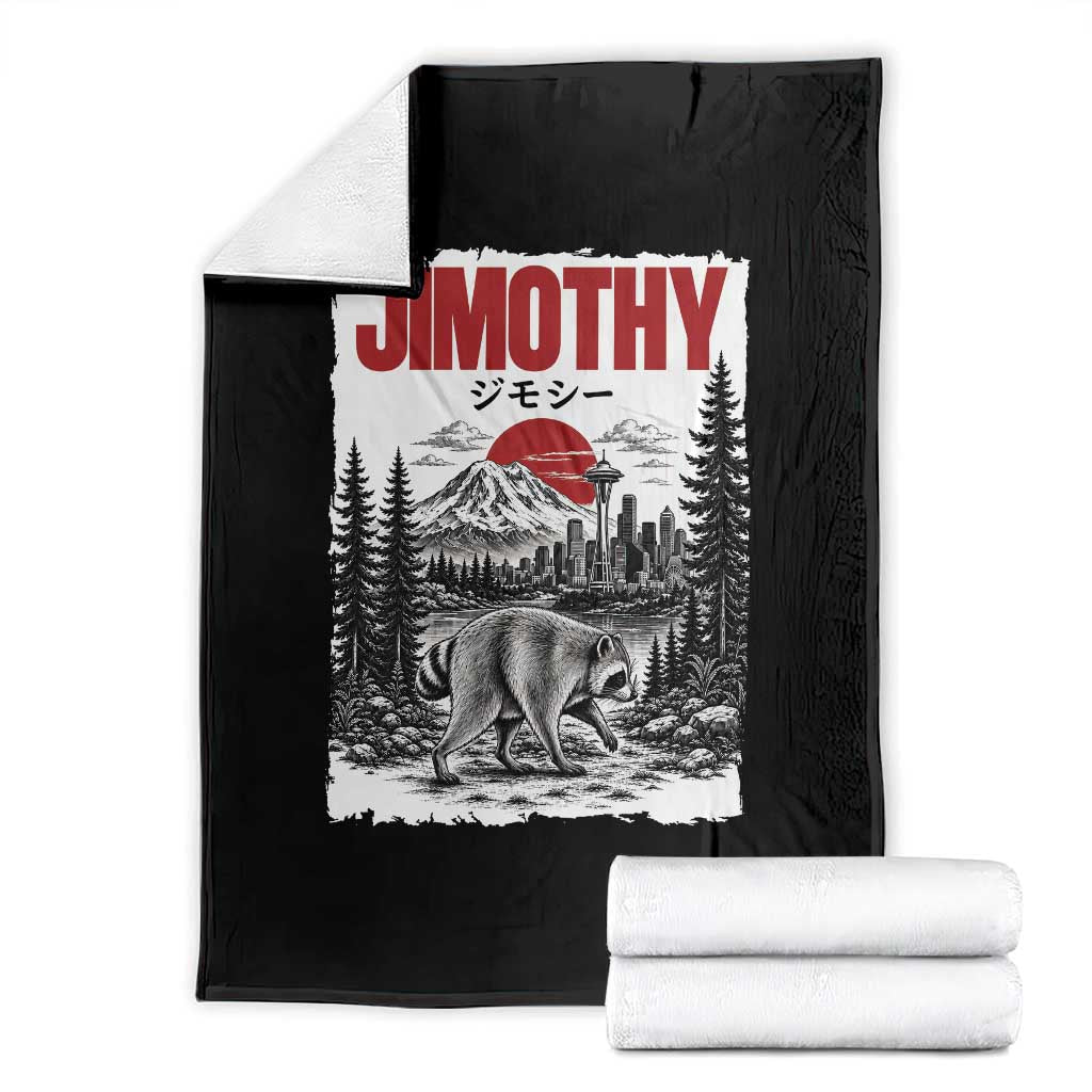 Jimothy The Raccoon Throw Blanket Seattle Skyline Mount Rainier Japanese Retro Vintage Art TS12 Black Print Your Wear