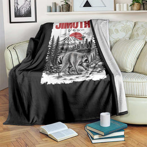 Jimothy The Raccoon Throw Blanket Seattle Skyline Mount Rainier Japanese Retro Vintage Art