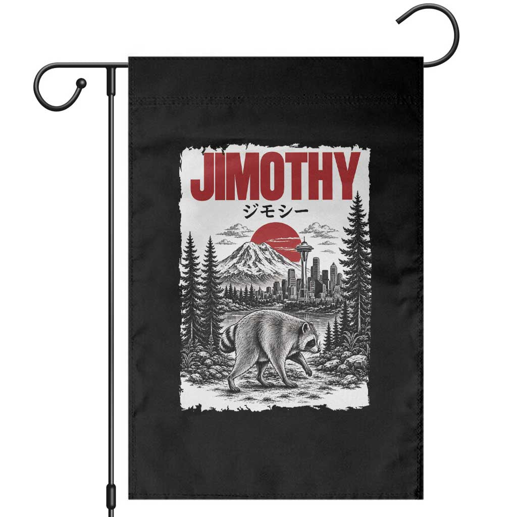 Jimothy The Raccoon Garden Flag Seattle Skyline Mount Rainier Japanese Retro Vintage Art TS12 Black Print Your Wear