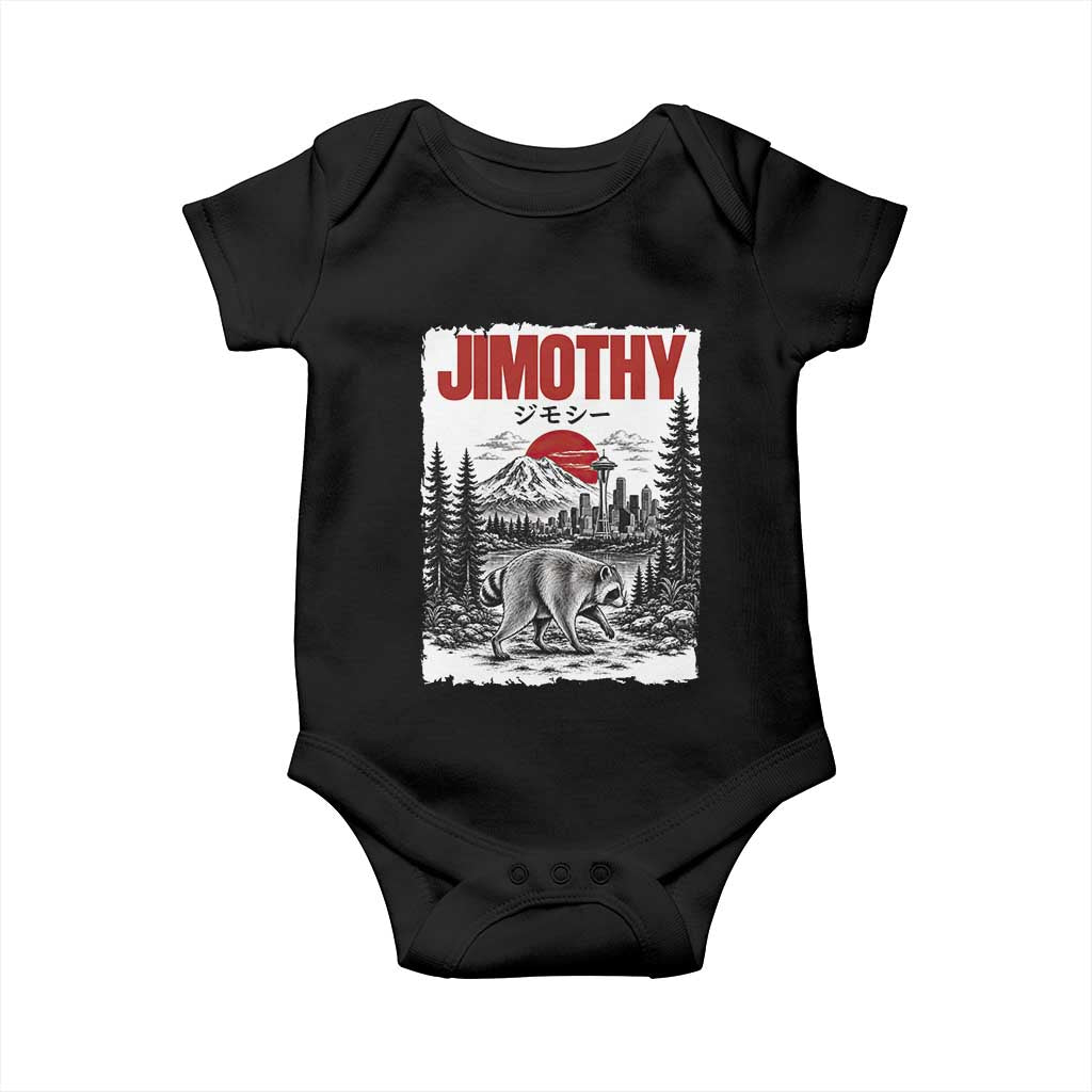 Jimothy The Raccoon Baby Onesie Seattle Skyline Mount Rainier Japanese Retro Vintage Art TS12 Black Print Your Wear