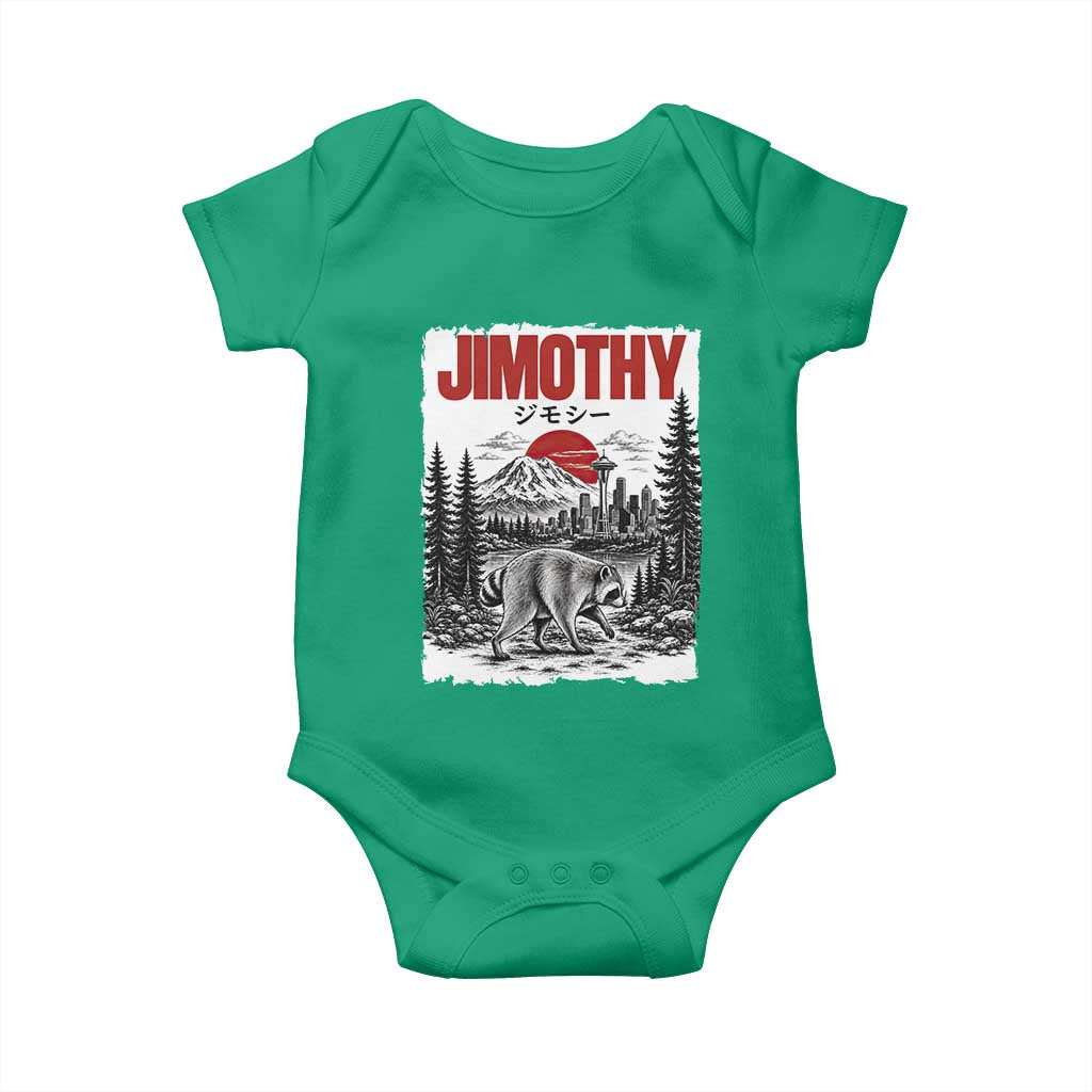 Jimothy The Raccoon Baby Onesie Seattle Skyline Mount Rainier Japanese Retro Vintage Art