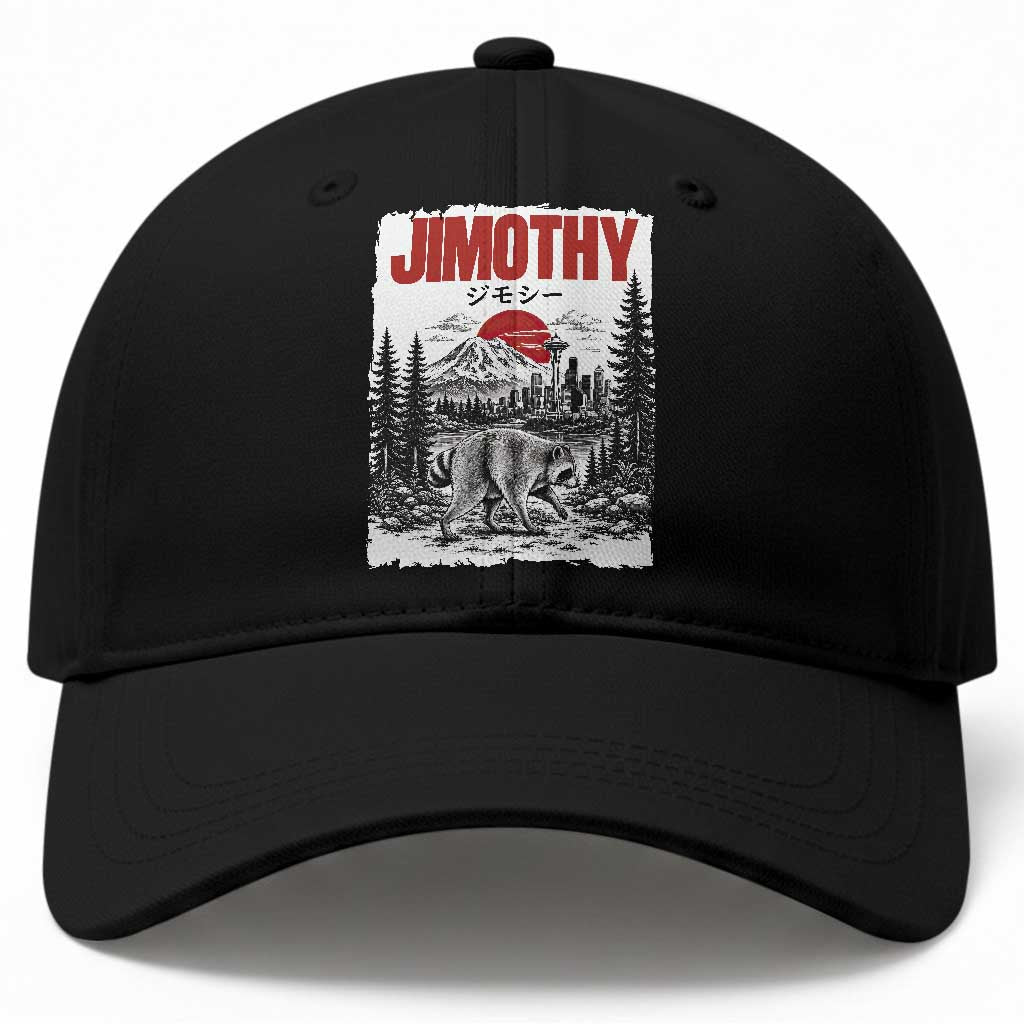 Jimothy The Raccoon Baseball Cap Seattle Skyline Mount Rainier Japanese Retro Vintage Art TS12 Print Your Wear
