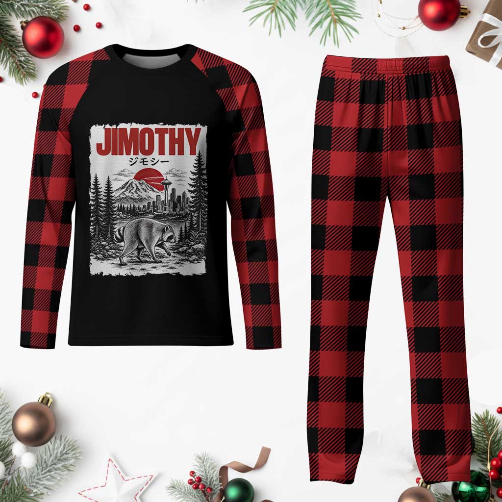 Jimothy The Raccoon Plaid Pajama Set Seattle Skyline Mount Rainier Japanese Retro Vintage Art TS12 Buffalo Plaid Print Your Wear