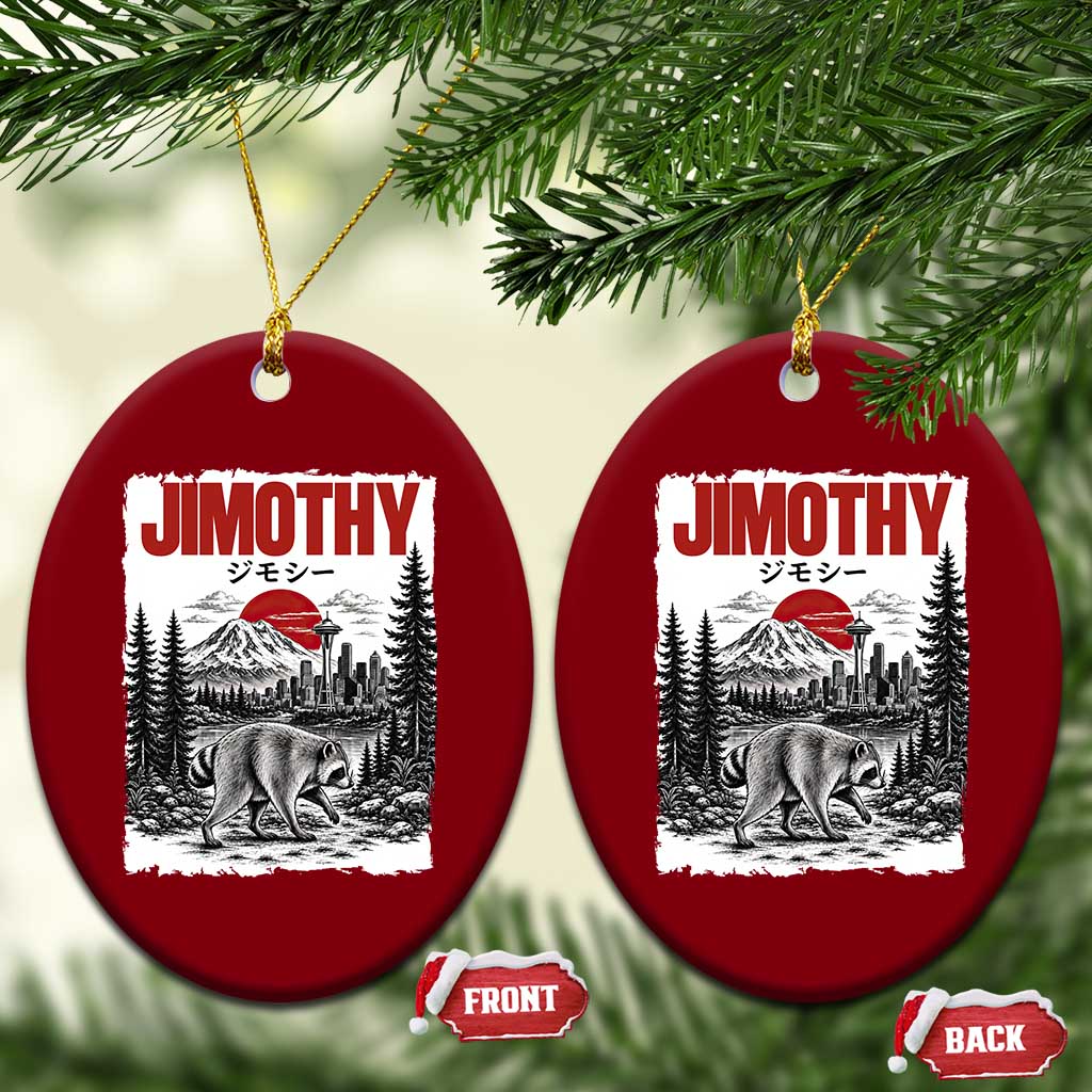 Jimothy The Raccoon Ceramic Ornament Seattle Skyline Mount Rainier Japanese Retro Vintage Art