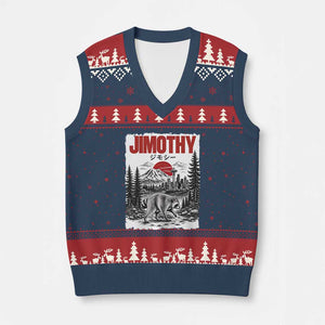 Jimothy The Raccoon V-Neck Knit Sweater Vest Seattle Skyline Mount Rainier Japanese Retro Vintage Art