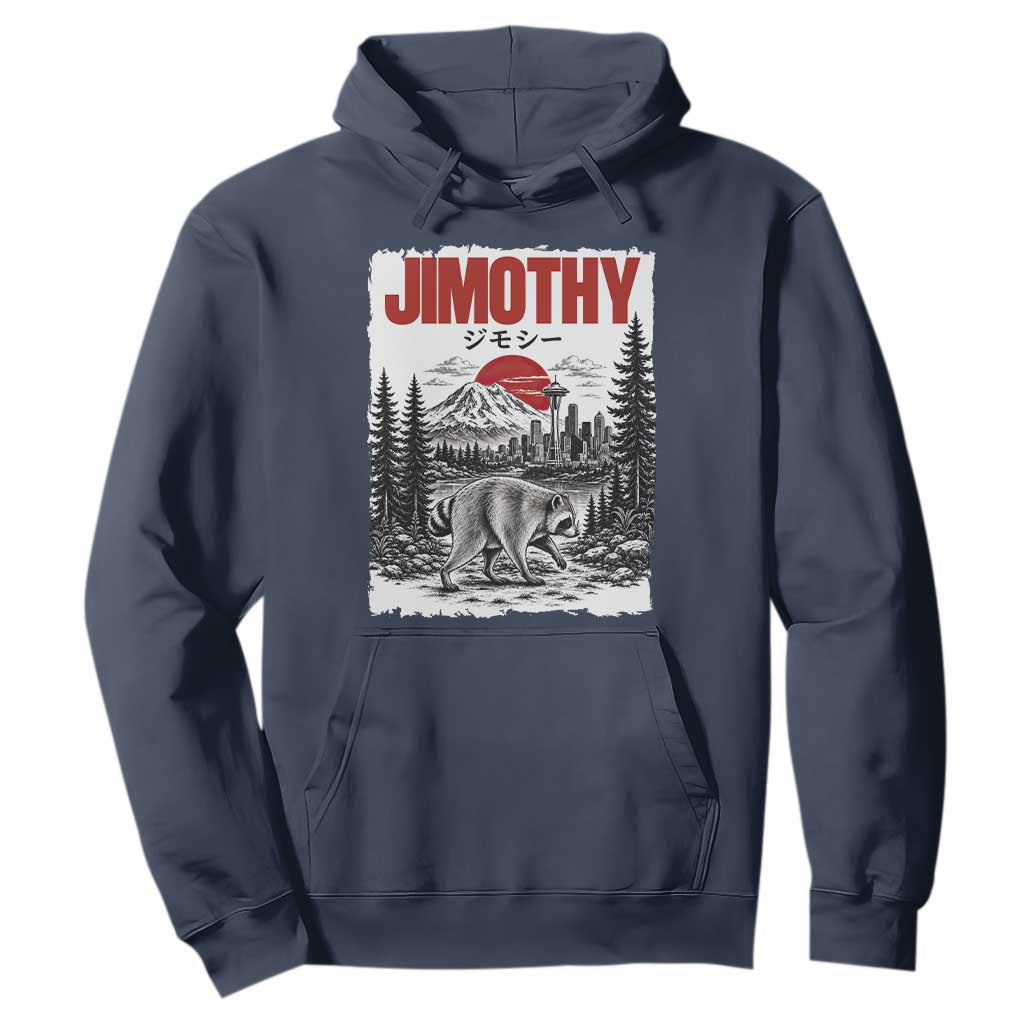 Jimothy The Raccoon Hoodie Seattle Skyline Mount Rainier Japanese Retro Vintage Art