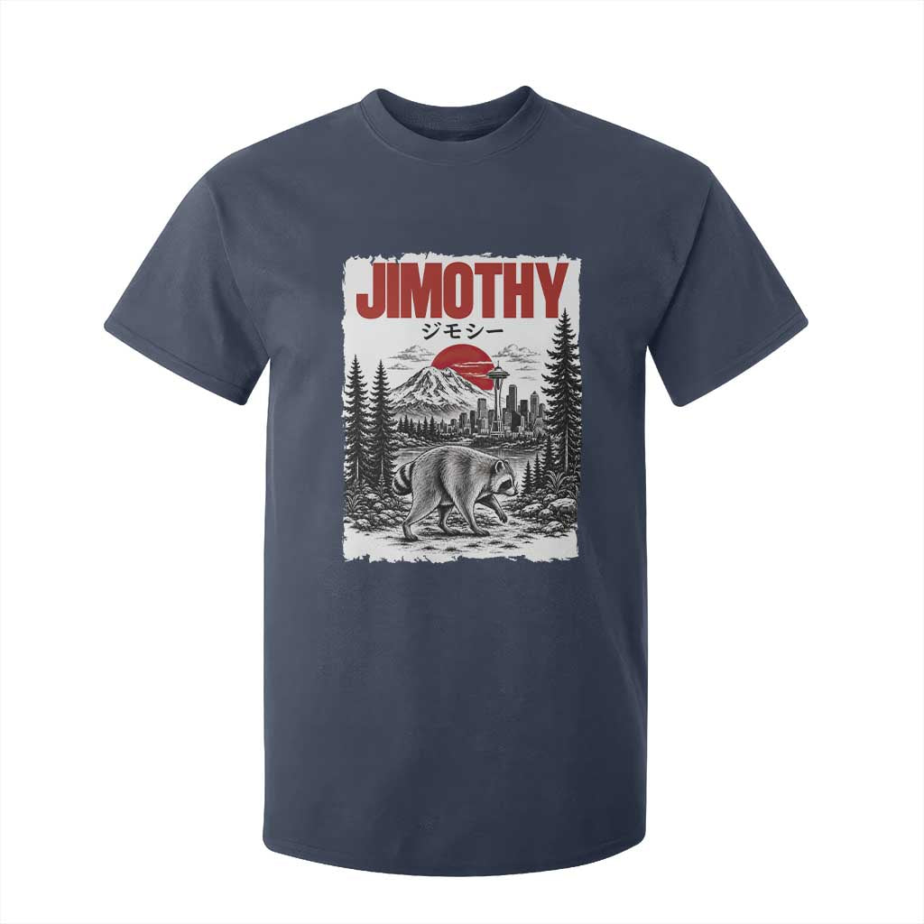 Jimothy The Raccoon T Shirt For Kid Seattle Skyline Mount Rainier Japanese Retro Vintage Art