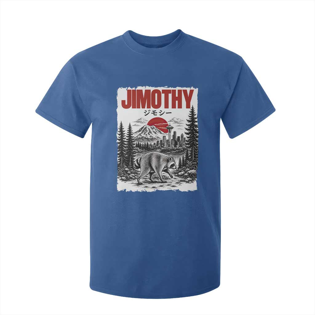 Jimothy The Raccoon T Shirt For Kid Seattle Skyline Mount Rainier Japanese Retro Vintage Art
