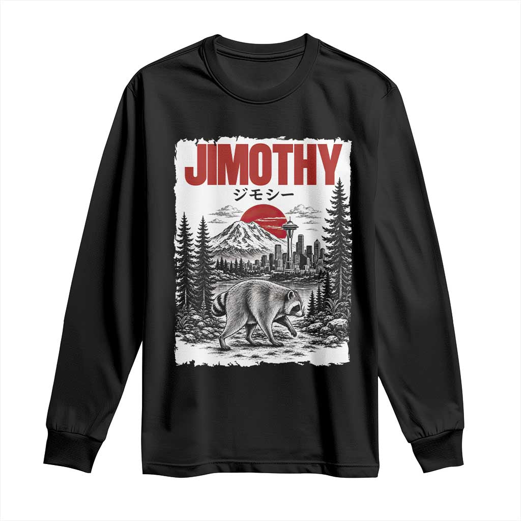 Jimothy The Raccoon Long Sleeve Shirt Seattle Skyline Mount Rainier Japanese Retro Vintage Art TS12 Black Print Your Wear