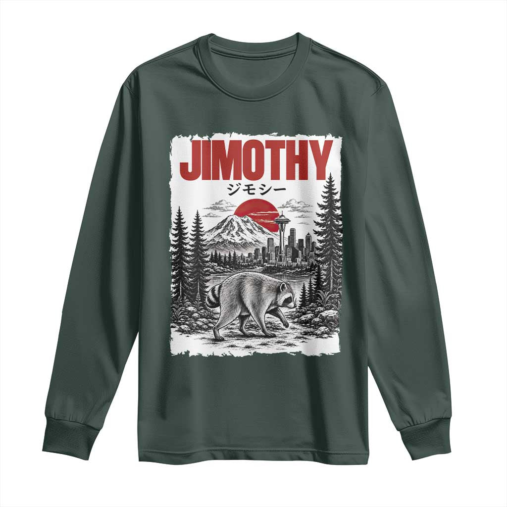 Jimothy The Raccoon Long Sleeve Shirt Seattle Skyline Mount Rainier Japanese Retro Vintage Art