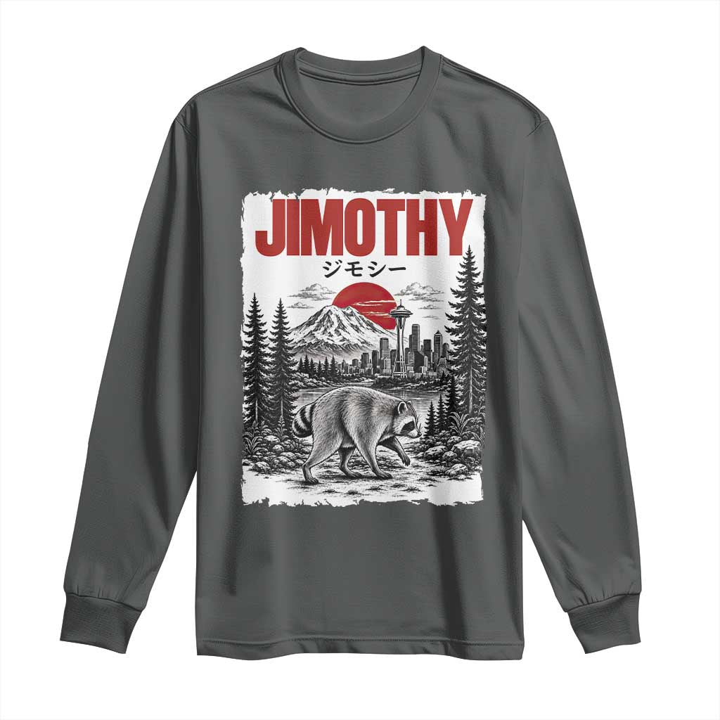 Jimothy The Raccoon Long Sleeve Shirt Seattle Skyline Mount Rainier Japanese Retro Vintage Art
