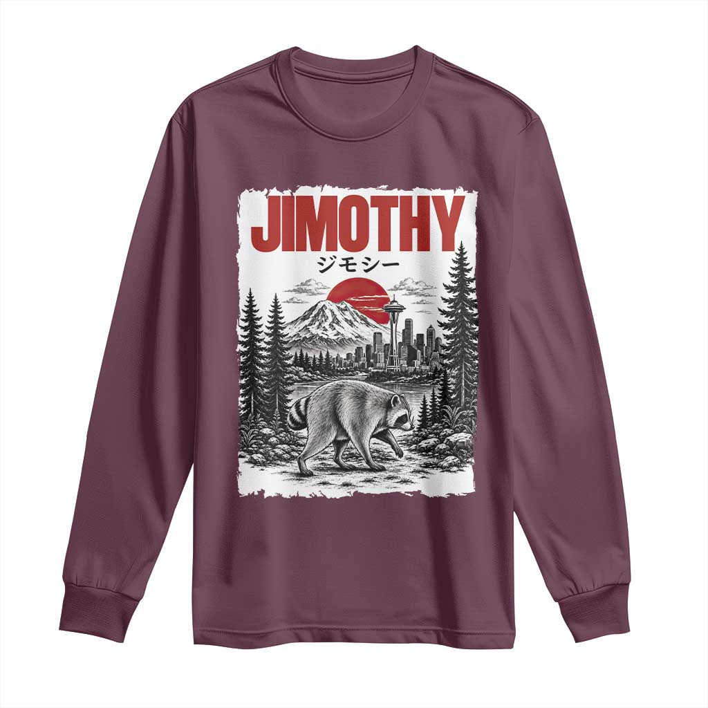 Jimothy The Raccoon Long Sleeve Shirt Seattle Skyline Mount Rainier Japanese Retro Vintage Art
