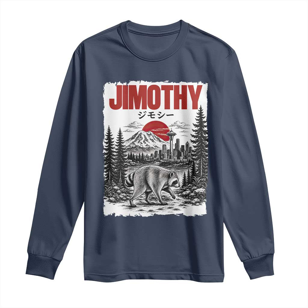 Jimothy The Raccoon Long Sleeve Shirt Seattle Skyline Mount Rainier Japanese Retro Vintage Art