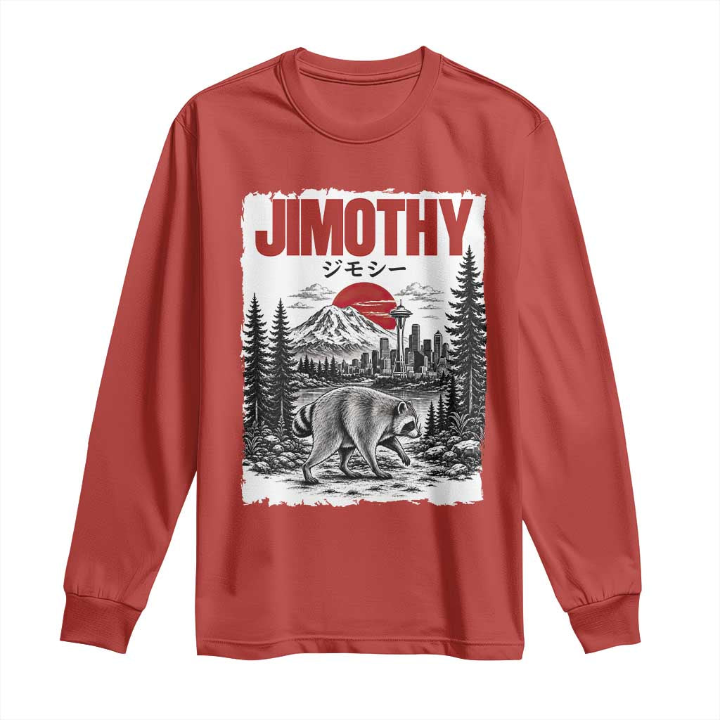 Jimothy The Raccoon Long Sleeve Shirt Seattle Skyline Mount Rainier Japanese Retro Vintage Art