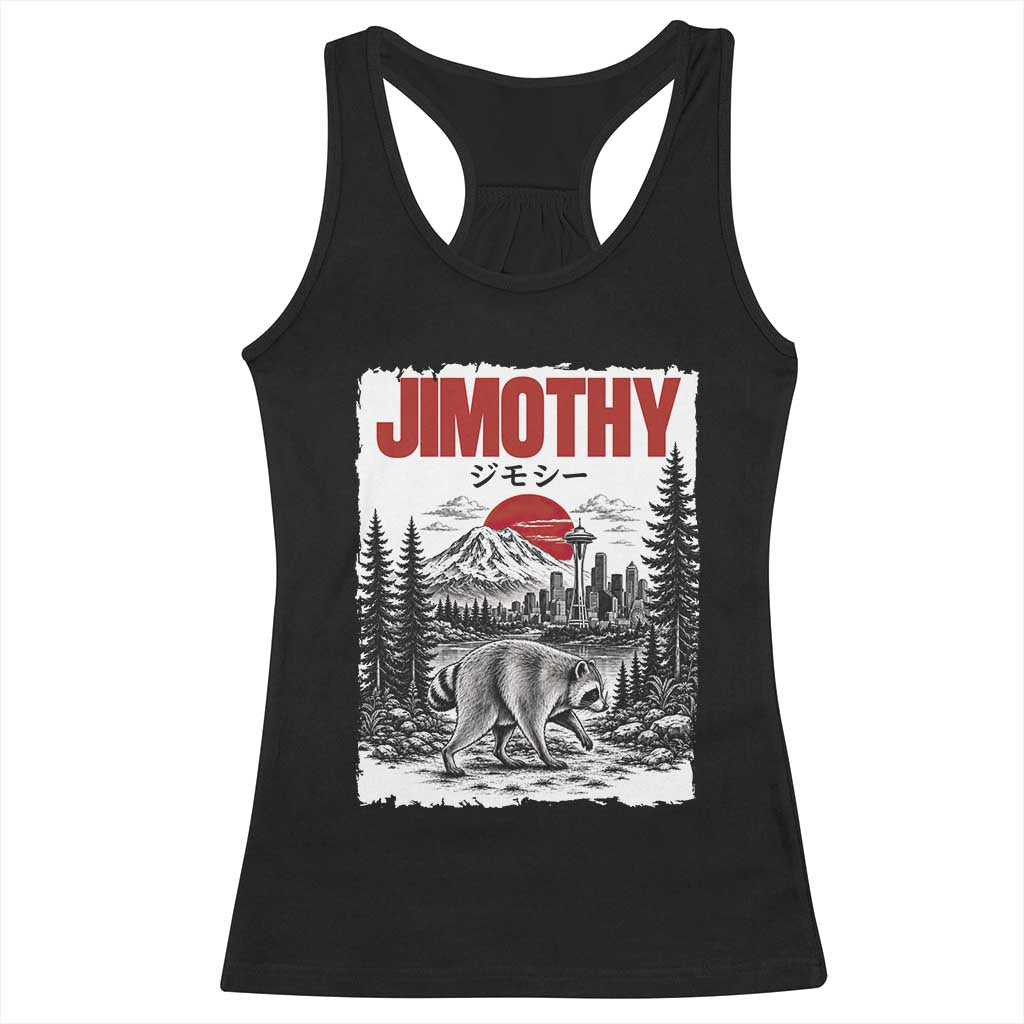 Jimothy The Raccoon Racerback Tank Top Seattle Skyline Mount Rainier Japanese Retro Vintage Art TS12 Black Print Your Wear