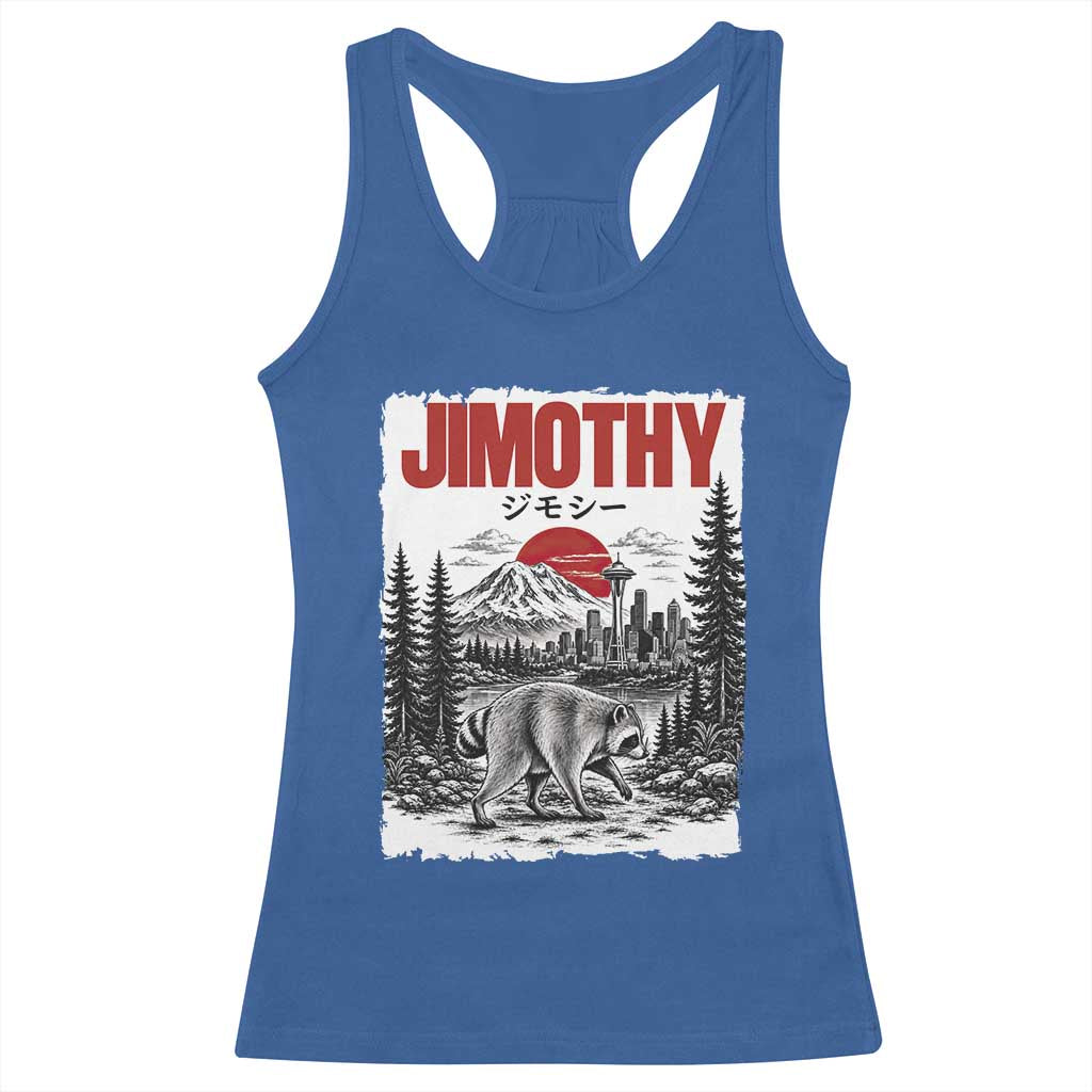 Jimothy The Raccoon Racerback Tank Top Seattle Skyline Mount Rainier Japanese Retro Vintage Art
