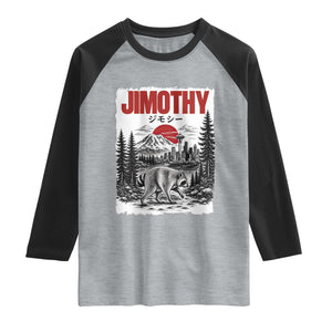 Jimothy The Raccoon Raglan Shirt Seattle Skyline Mount Rainier Japanese Retro Vintage Art