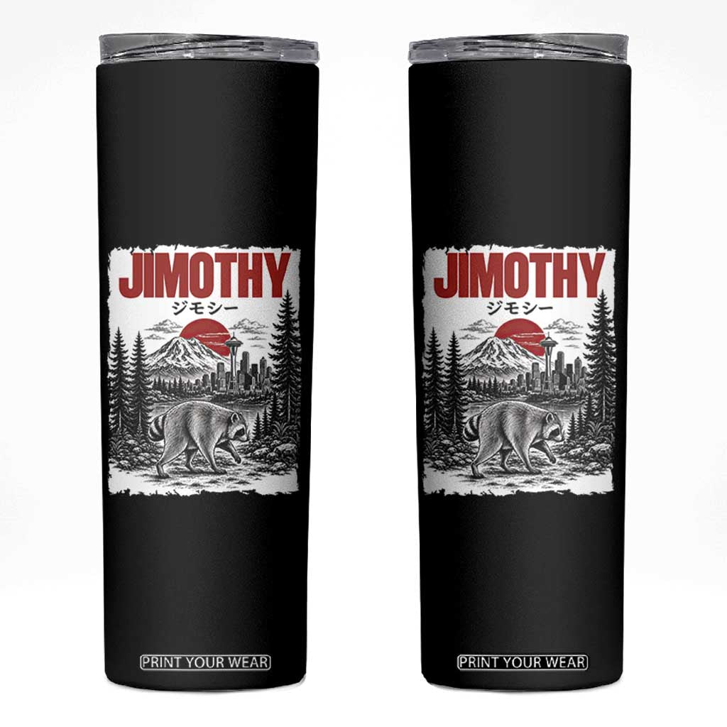 Jimothy The Raccoon Skinny Tumbler Seattle Skyline Mount Rainier Japanese Retro Vintage Art TS12 Black Print Your Wear