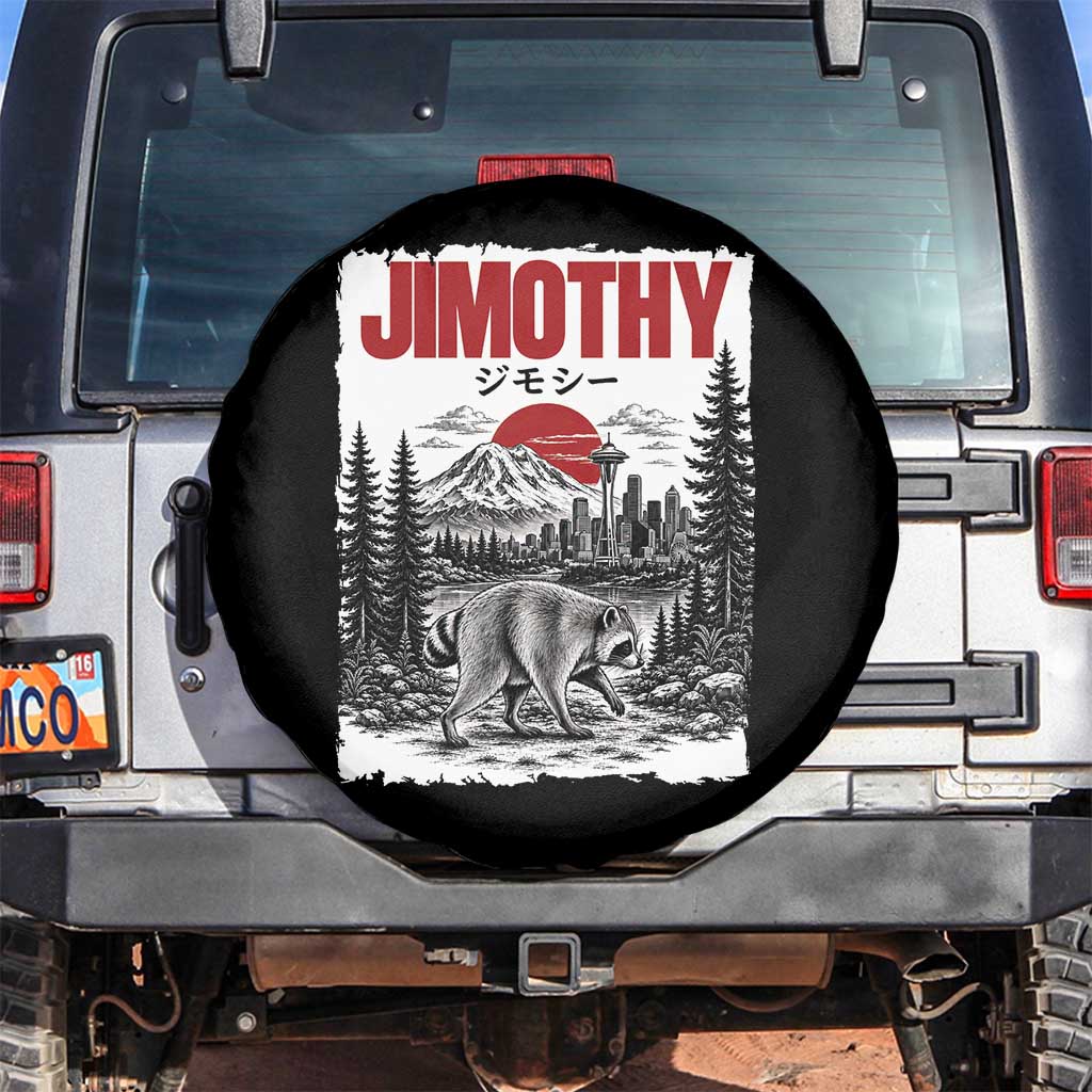 Jimothy The Raccoon Spare Tire Cover Seattle Skyline Mount Rainier Japanese Retro Vintage Art