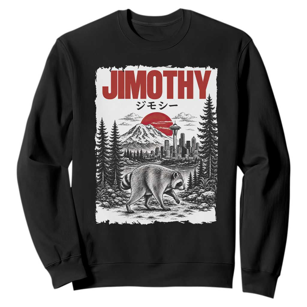 Jimothy The Raccoon Sweatshirt Seattle Skyline Mount Rainier Japanese Retro Vintage Art