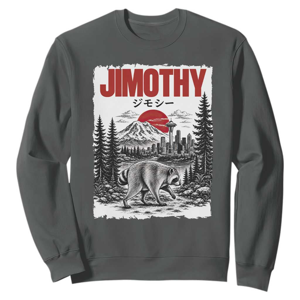 Jimothy The Raccoon Sweatshirt Seattle Skyline Mount Rainier Japanese Retro Vintage Art