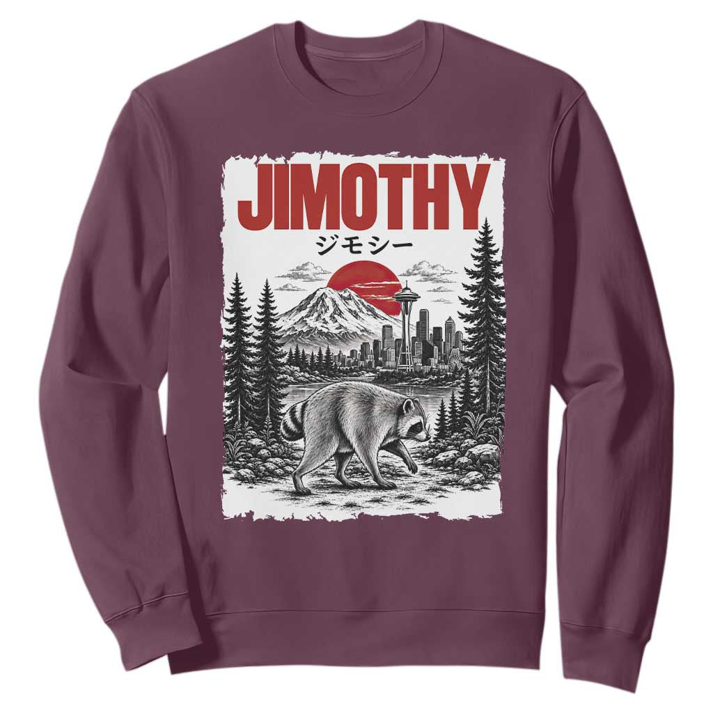 Jimothy The Raccoon Sweatshirt Seattle Skyline Mount Rainier Japanese Retro Vintage Art