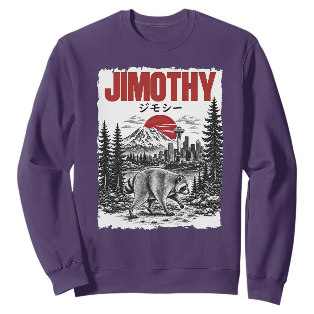 Jimothy The Raccoon Sweatshirt Seattle Skyline Mount Rainier Japanese Retro Vintage Art