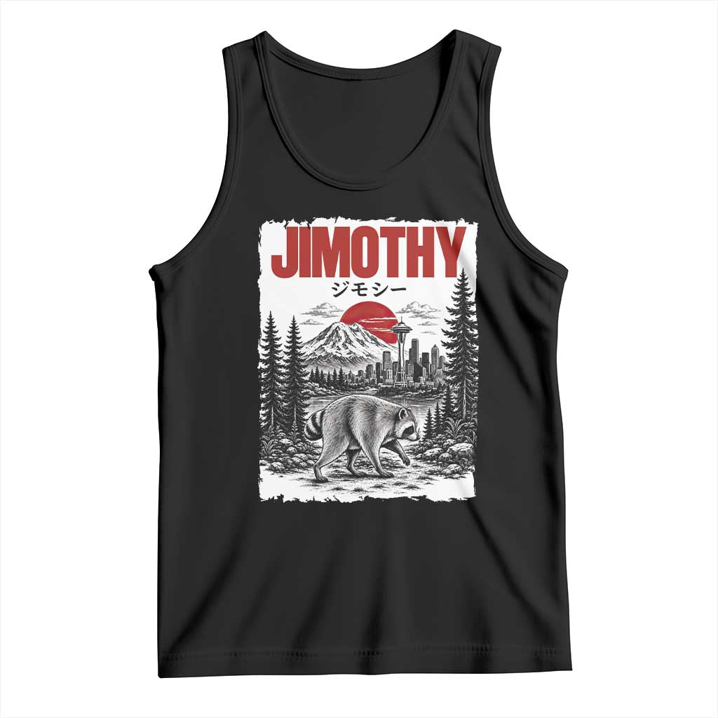 Jimothy The Raccoon Tank Top Seattle Skyline Mount Rainier Japanese Retro Vintage Art TS12 Black Print Your Wear