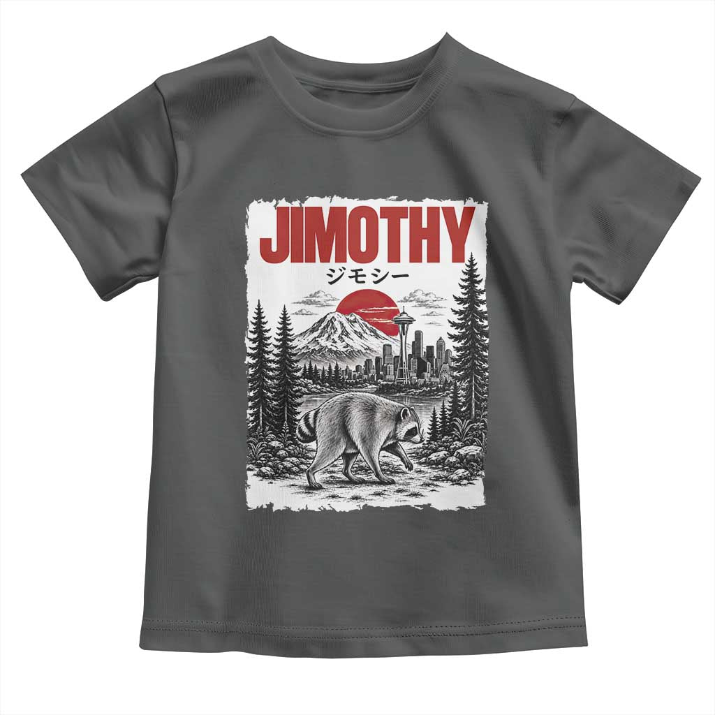 Jimothy The Raccoon Toddler T Shirt Seattle Skyline Mount Rainier Japanese Retro Vintage Art