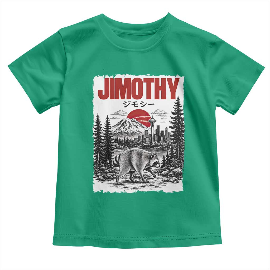 Jimothy The Raccoon Toddler T Shirt Seattle Skyline Mount Rainier Japanese Retro Vintage Art