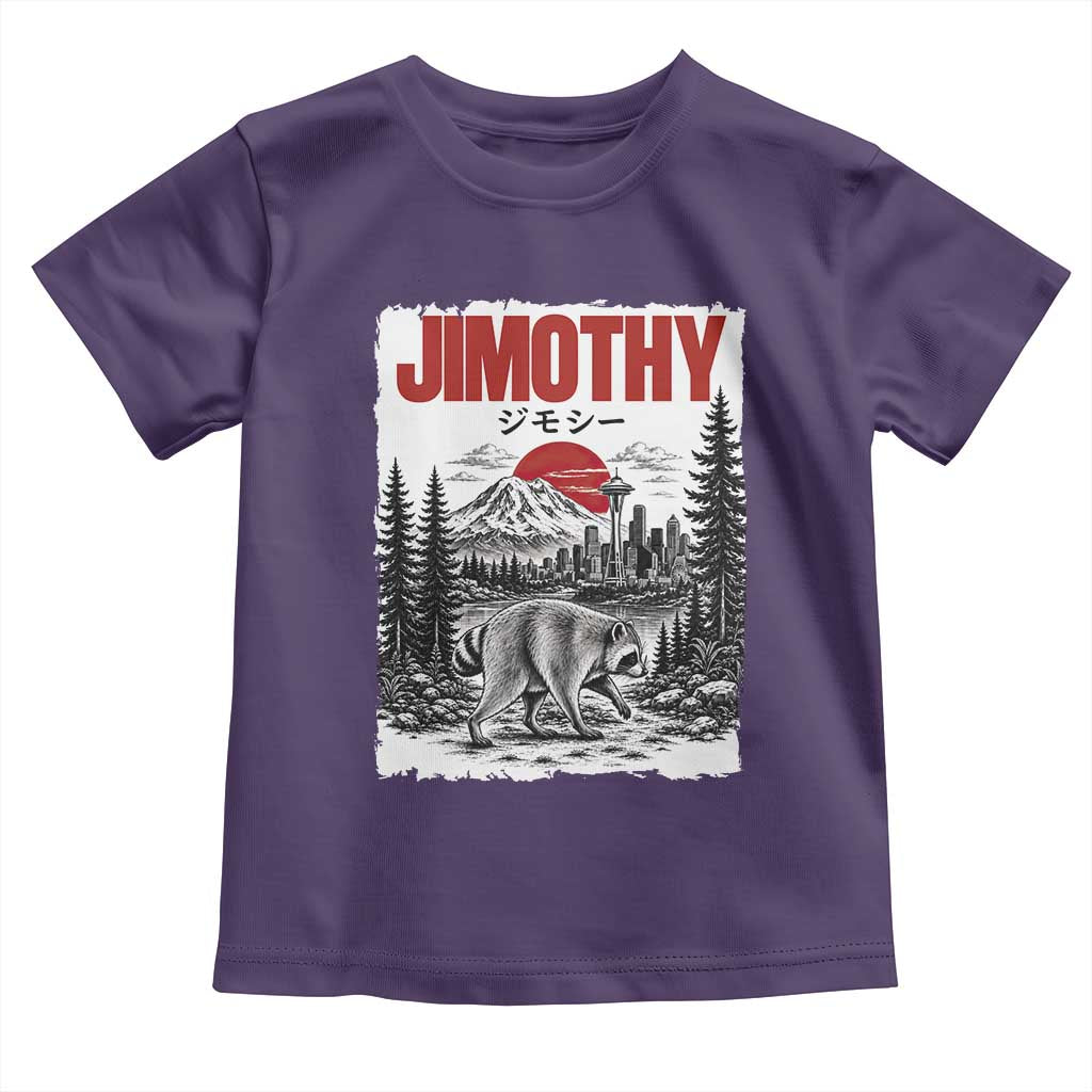 Jimothy The Raccoon Toddler T Shirt Seattle Skyline Mount Rainier Japanese Retro Vintage Art