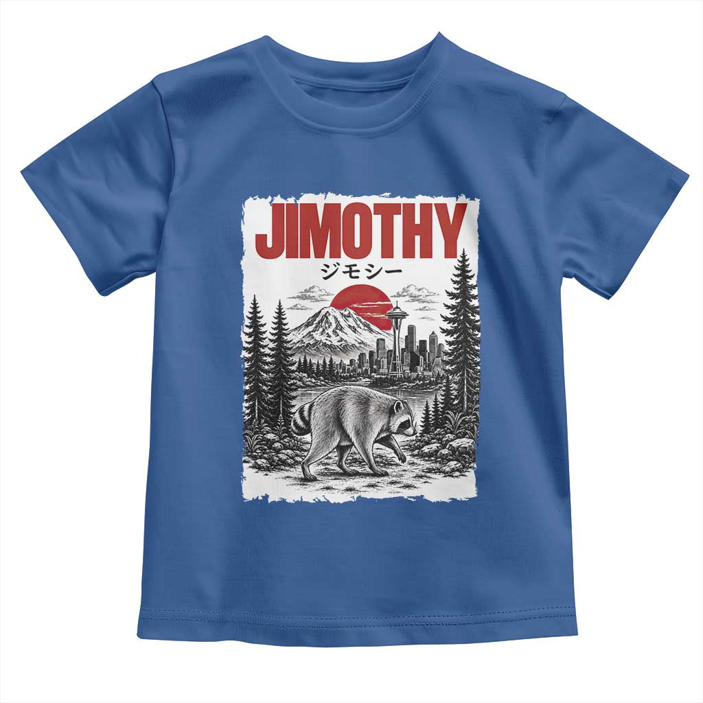 Jimothy The Raccoon Toddler T Shirt Seattle Skyline Mount Rainier Japanese Retro Vintage Art