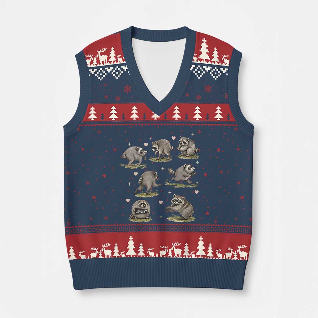 Cute Jimothy The Raccoon V-Neck Knit Sweater Vest Viral Seattle Wildlife Trash Panda Gift TS12 Navy Red Print Your Wear
