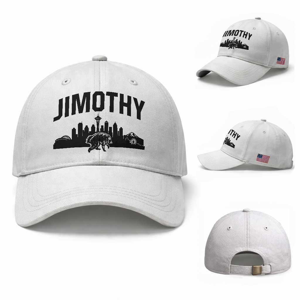 Jimothy The Raccoon Baseball Cap Seattle Space Needle Mount Rainier Landscape Art